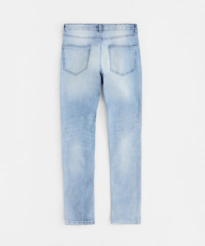 Men's Skinny Repaired Denim Pants - Light Blue