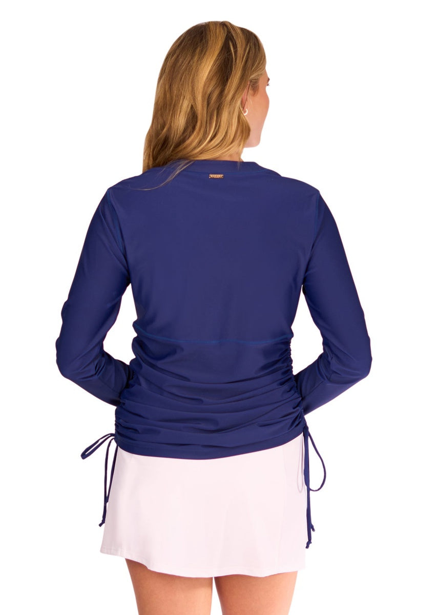  Cabana Life Navy Embroidered Convertible Ruched Rashguard - XS - Bonton