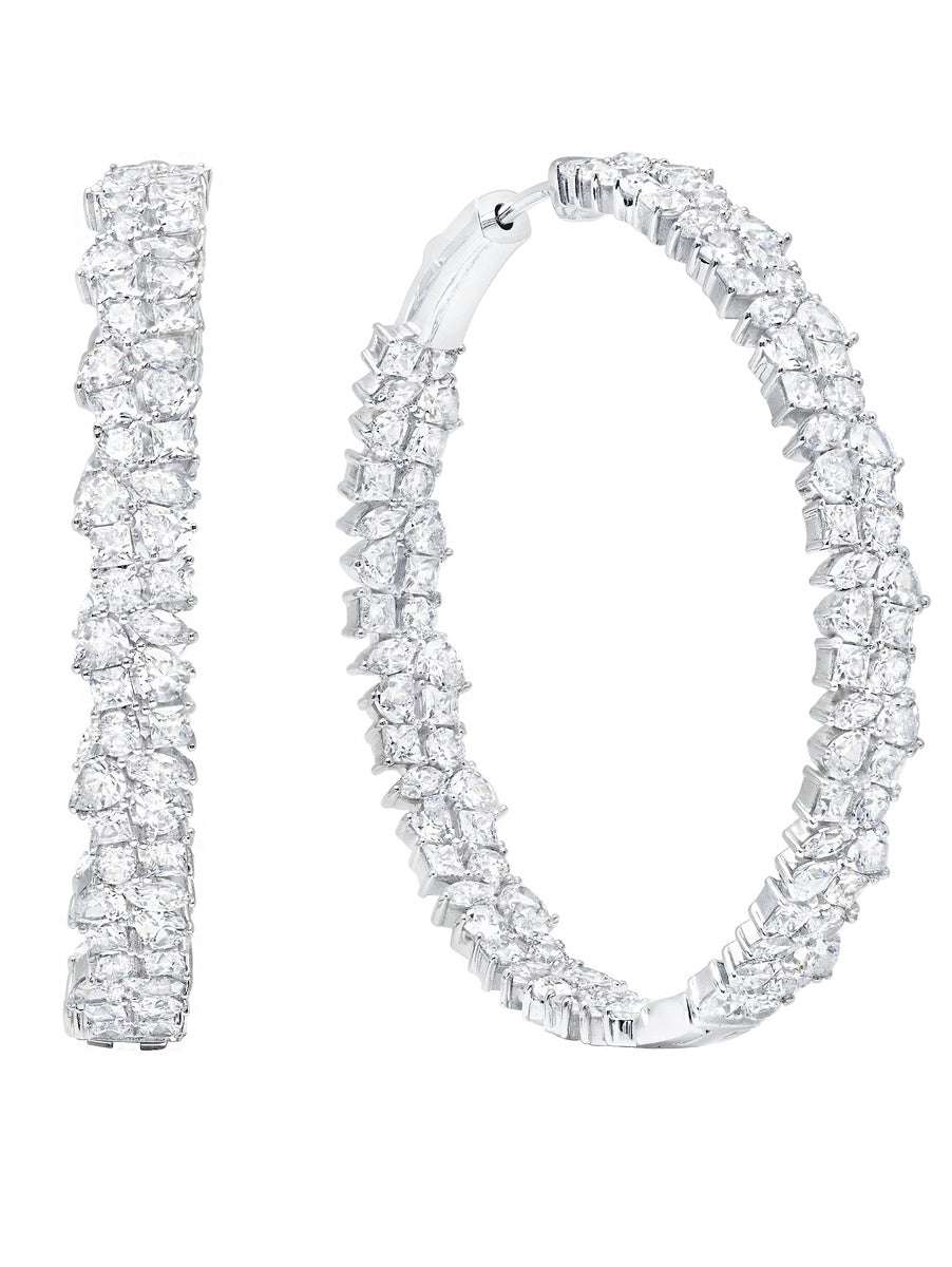  CRISLU Multi Cluster Large Hoop Earrings Finished in Pure Platinum - Pure Platinum - Bonton