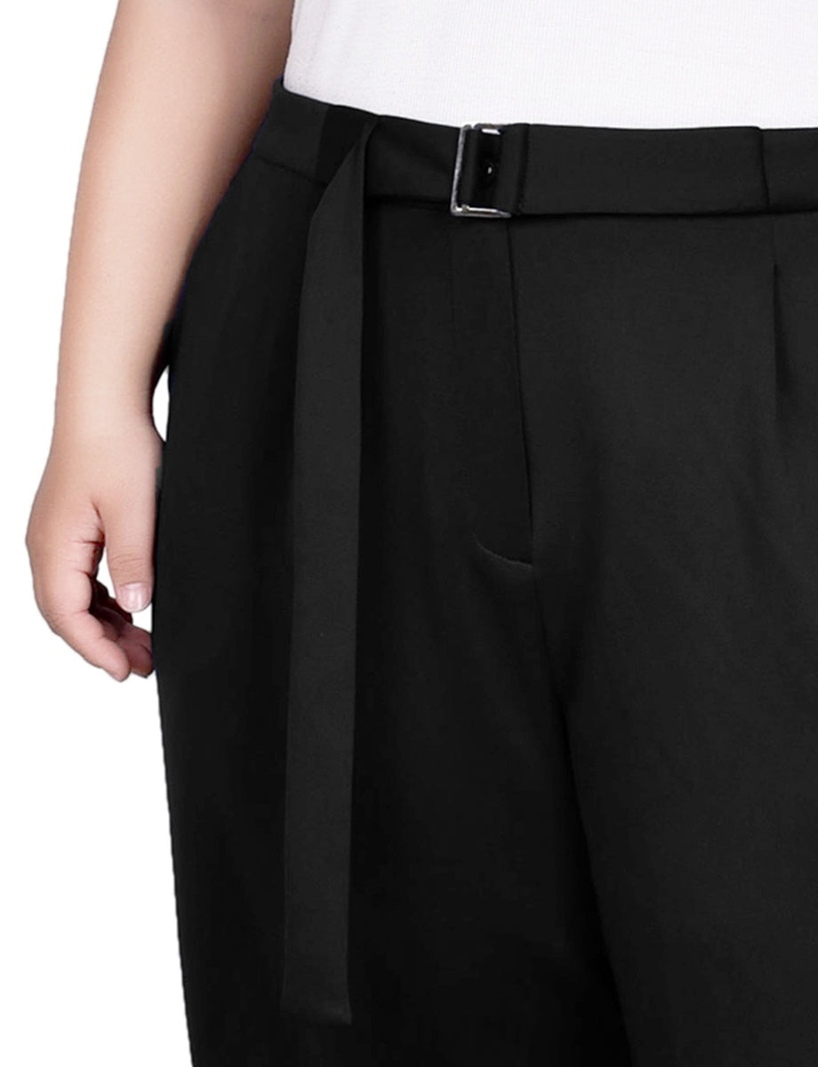  NY Collection Plus Size Belted Scuba Pant - Black - Bonton