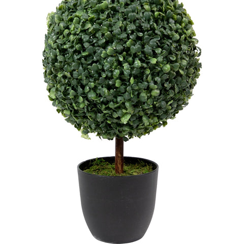 38" Artificial Two-Tone Boxwood Triple Ball Topiary Tree With Round Pot  Unlit