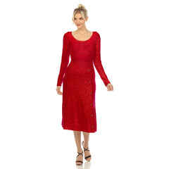 Women's Crew Neck Fit and Flare Sweater Midi Dress