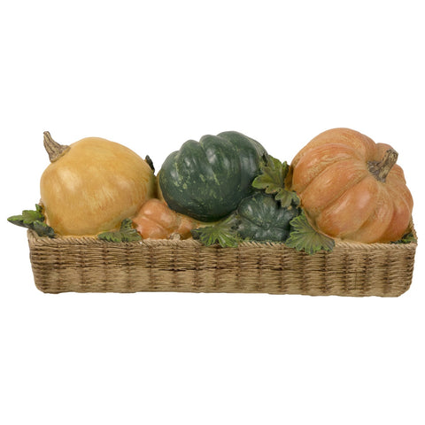 Faux Rattan Basket With Pumpkins Thanksgiving Decoration - 15"