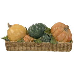 Faux Rattan Basket With Pumpkins Thanksgiving Decoration - 15"