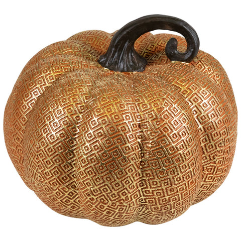 7.5" Gold and Orange Textured Greek Key Pumpkin Fall Decoration