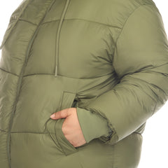 Plus Size Full Front Zip Hooded Bomber Puffer Coat