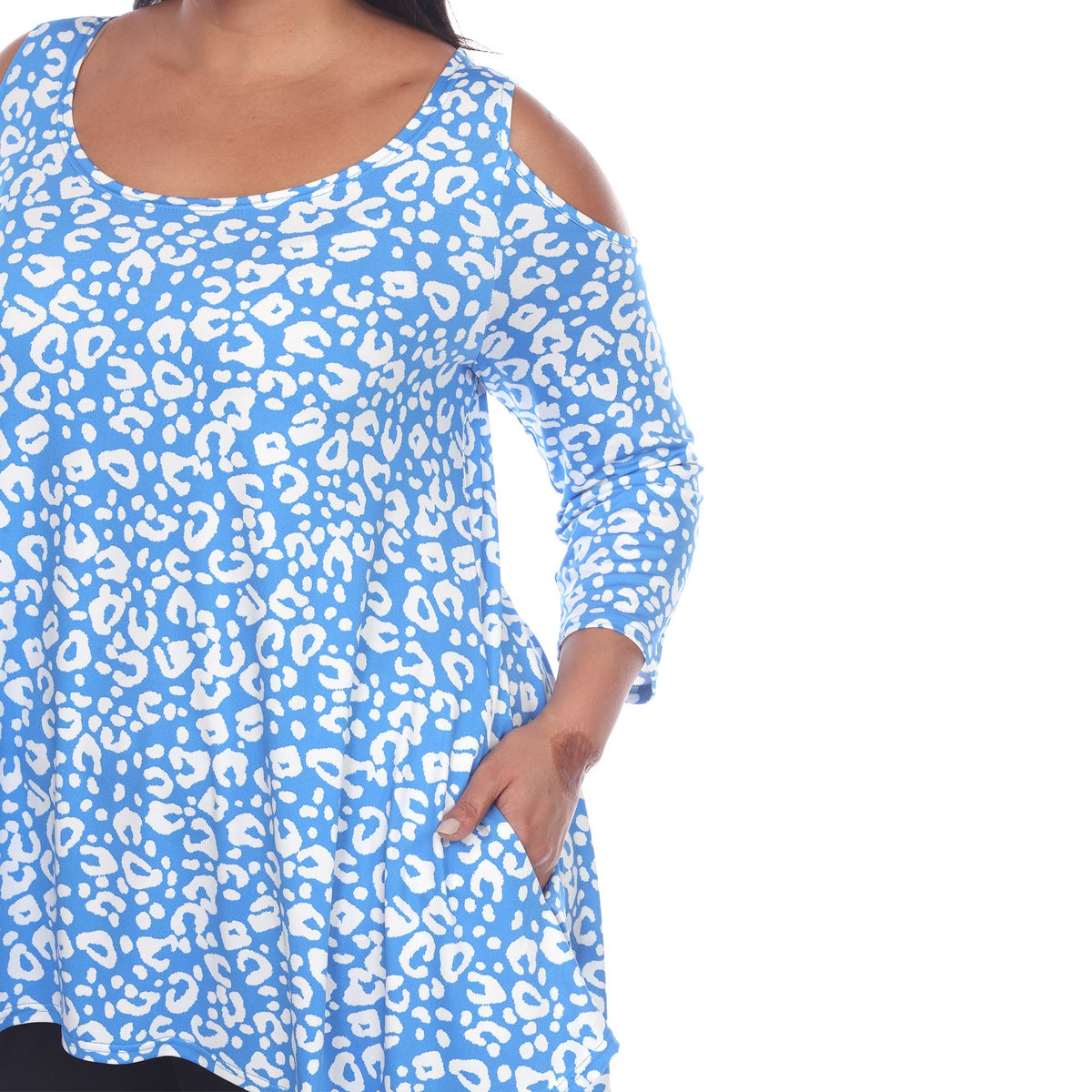  White Mark Plus Size Leopard Cold Shoulder Tunic - 1X - Bonton