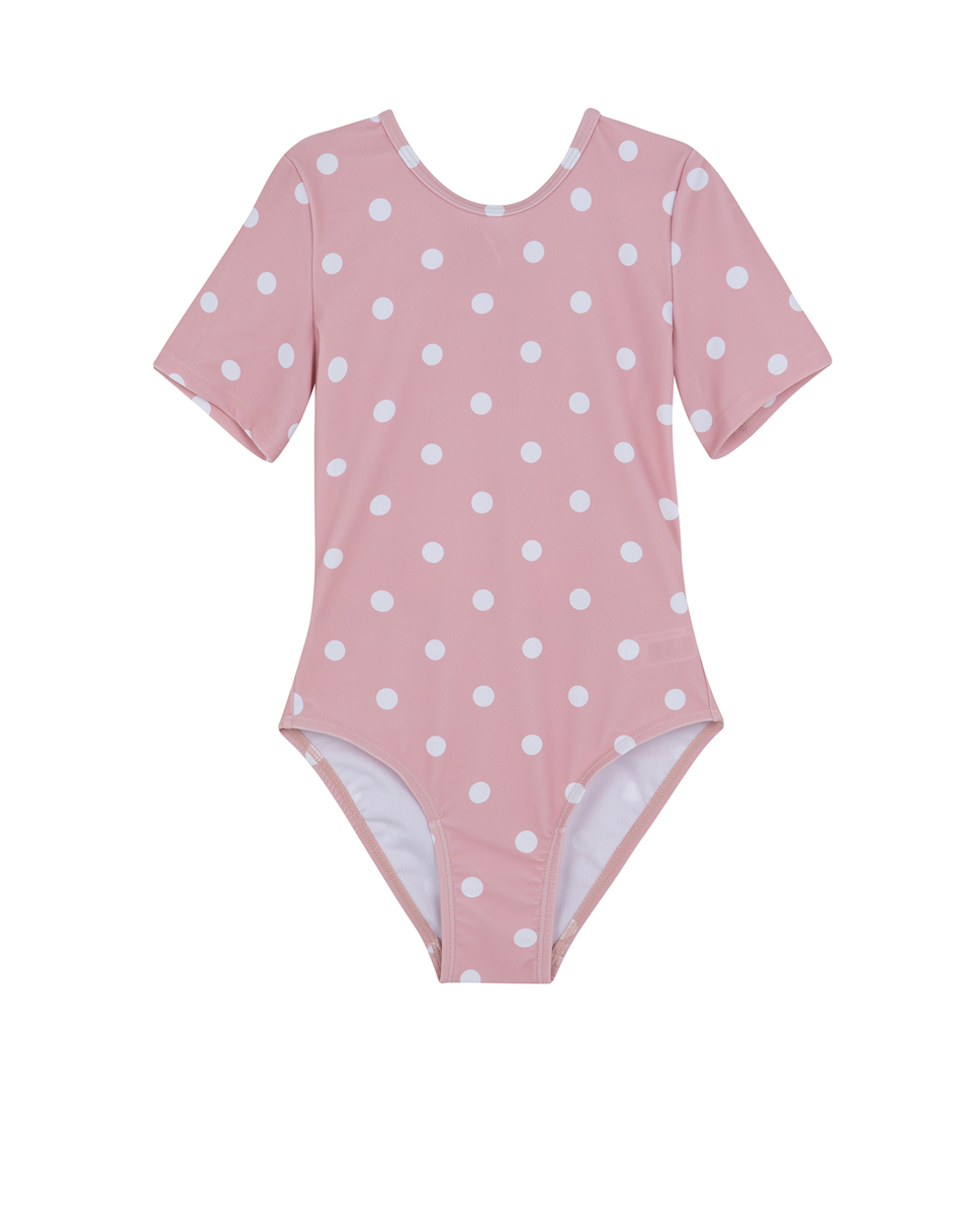  Gottex Kids Dot Dot Dot Short Sleeve Open Tie Back One Piece - Pink - Bonton