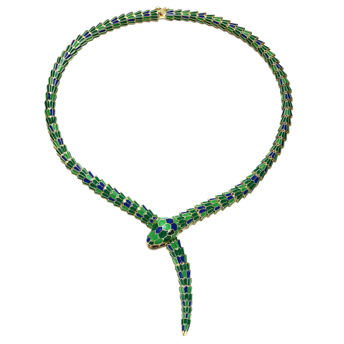  Rachel Glauber RG 14k Yellow Gold Plated With Emerald Cubic Zirconia Blue & Green Enamel Coiled Serpent Snake Stiff Collar Necklace - Default Title - Bonton