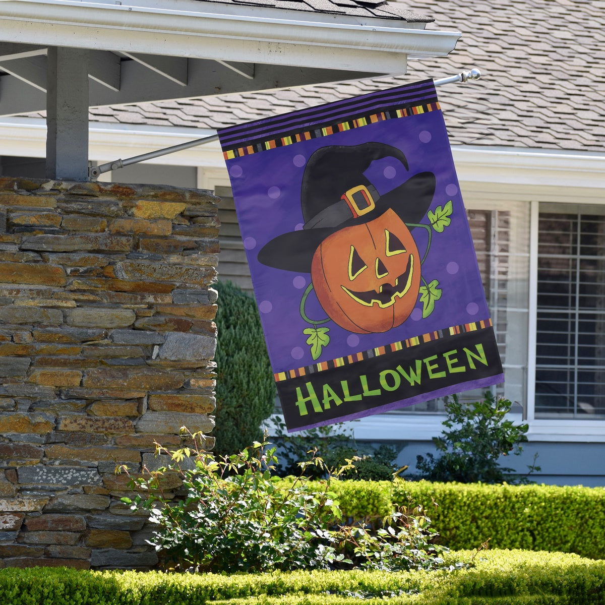  Northlight Happy Halloween Pumpkin in a Witch Hat Outdoor House Flag 28