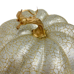 Crackled Fall Harvest Pumpkin Decoration - 9" - Champagne and Gold Finish