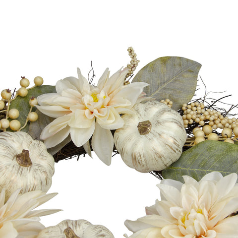 Dahlia and Pumpkin Fall Artificial Floral Wreath  22-Inch