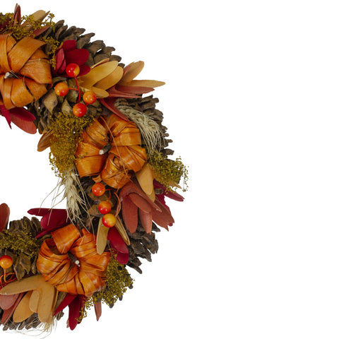Orange Pumpkins and Berries Autumn Harvest Wreath  13-Inch  Unlit