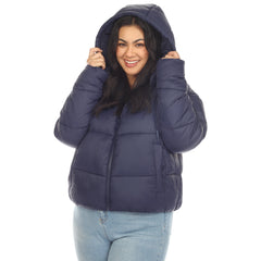 Plus Size Full Front Zip Hooded Bomber Puffer Coat