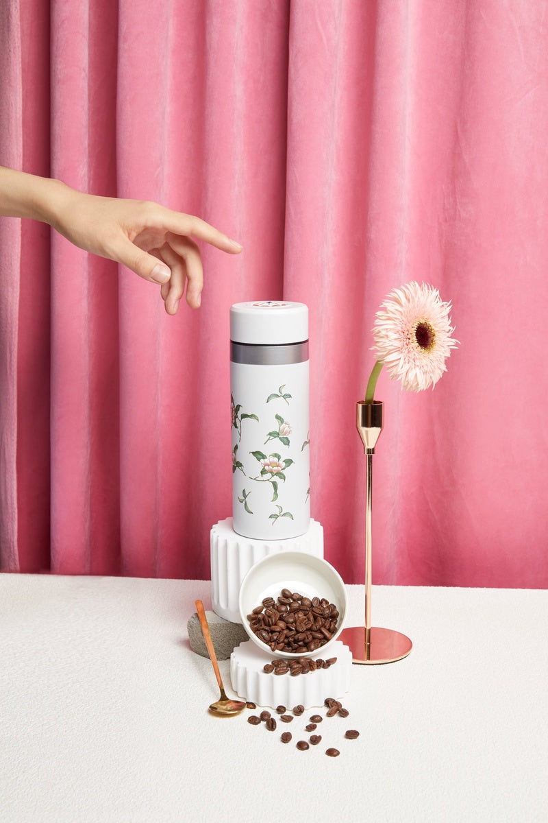  Acera The Flower Fairy Stainless Steel Travel Mug With Ceramic Core - White with Floral Decals - Bonton