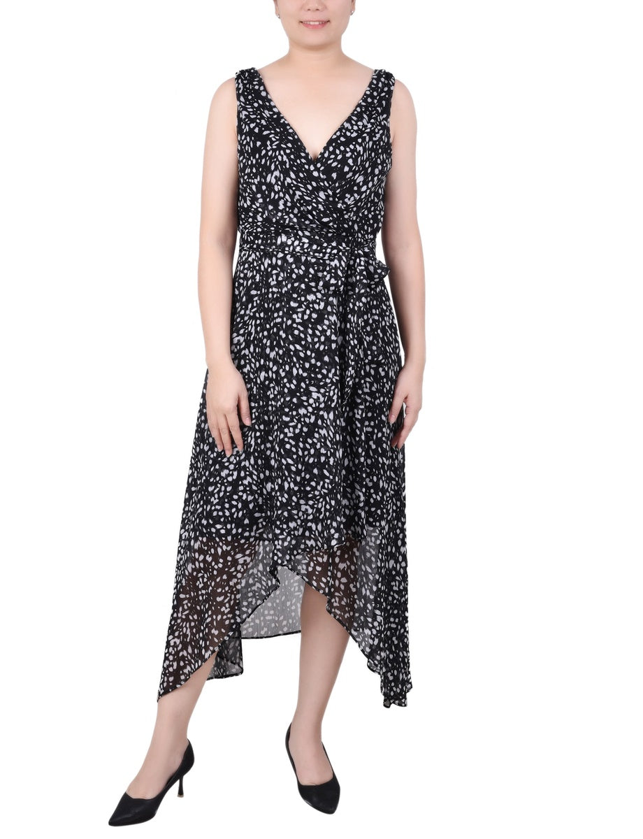  NY Collection Petite Sleeveless Wrap Chiffon Dress - Blush Black Dot - Bonton