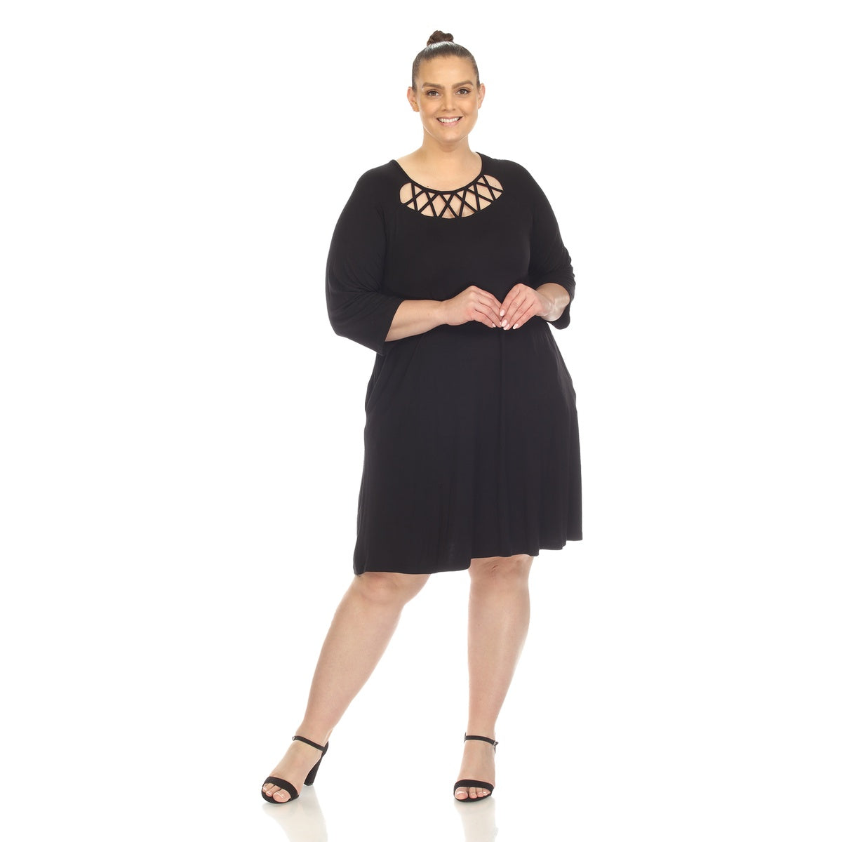  White Mark Plus Size Criss Cross Neckline Swing Midi Dress - 3X - Bonton