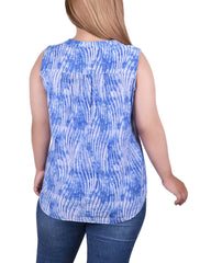 Plus Size Sleeveless Jacquard Y Neck Top