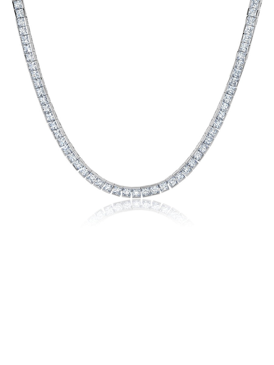  CRISLU Princess Cut 3mm Tennis Necklace in Platinum - XX - Bonton