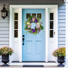 Hydrangea and Foliage Spring Floral Twig Wreath  Purple 26"