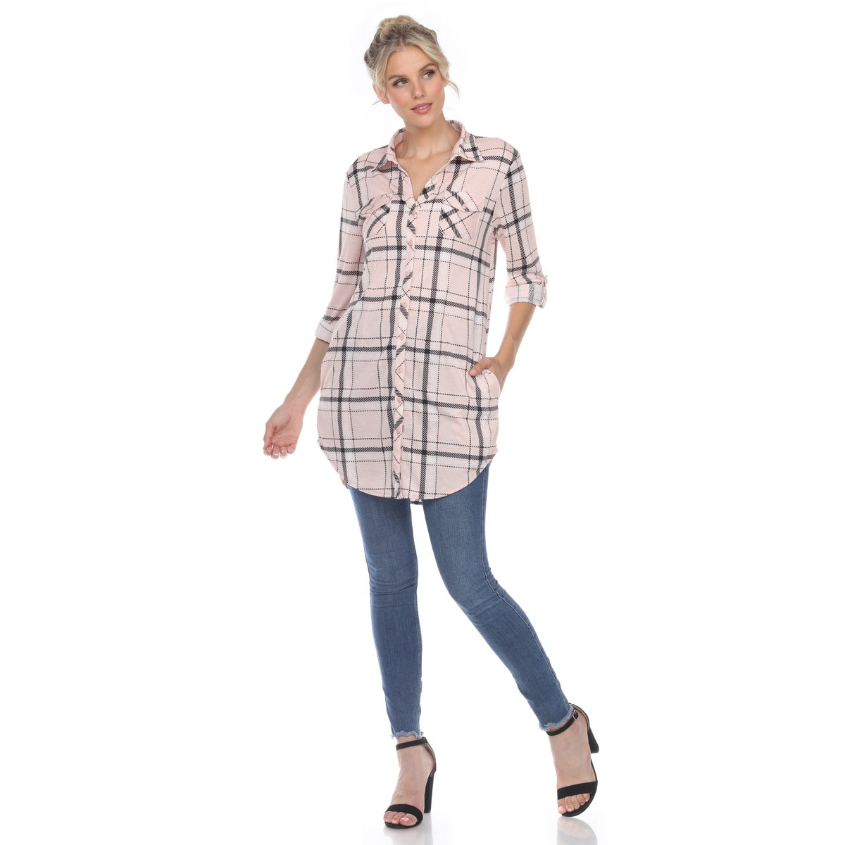  White Mark Women's Plaid Tunic Shirt - S - Bonton