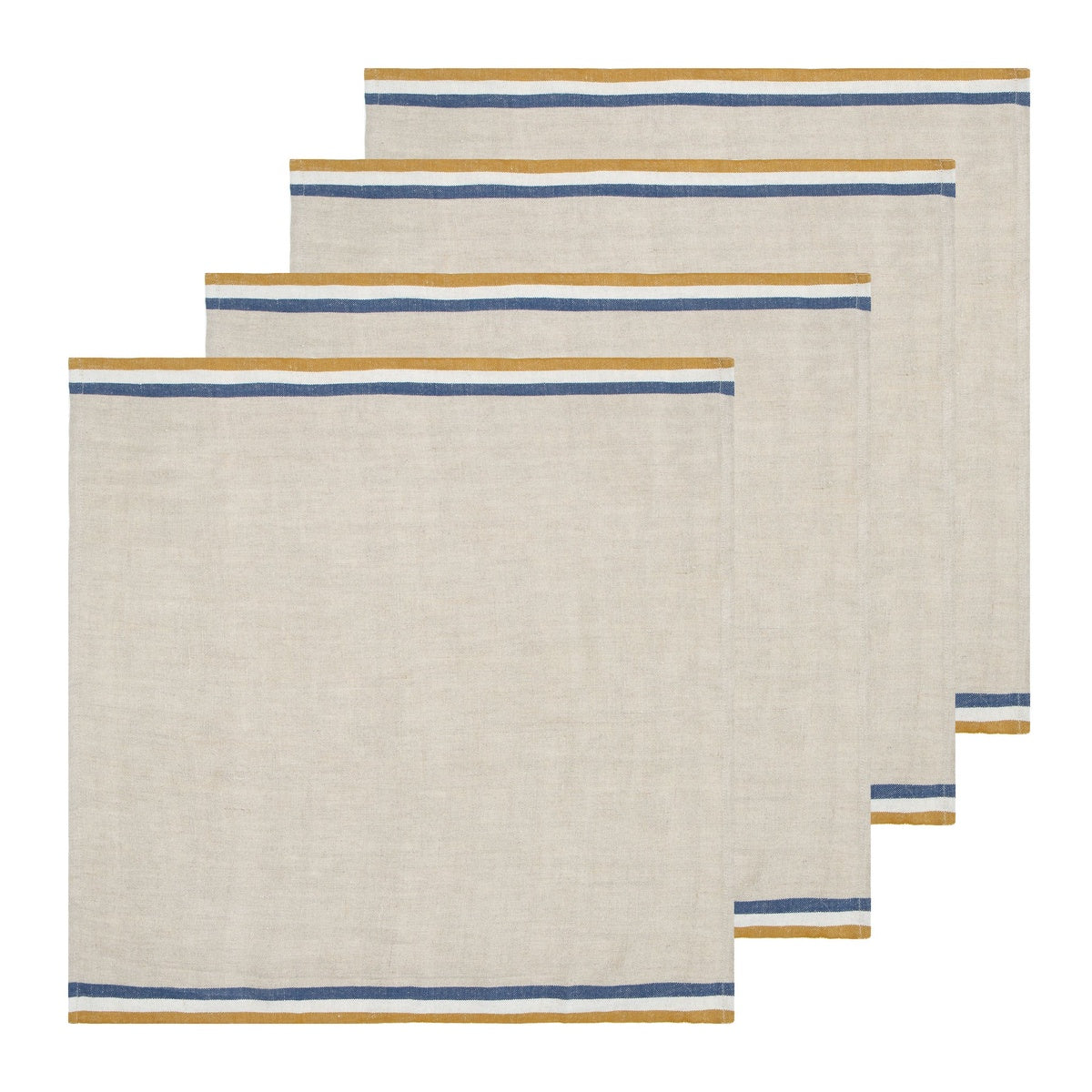  Caravan Normandy Natural - Napkins 20x20 - Set of 4 - Mustard/Natural/Blue Stripes - Bonton