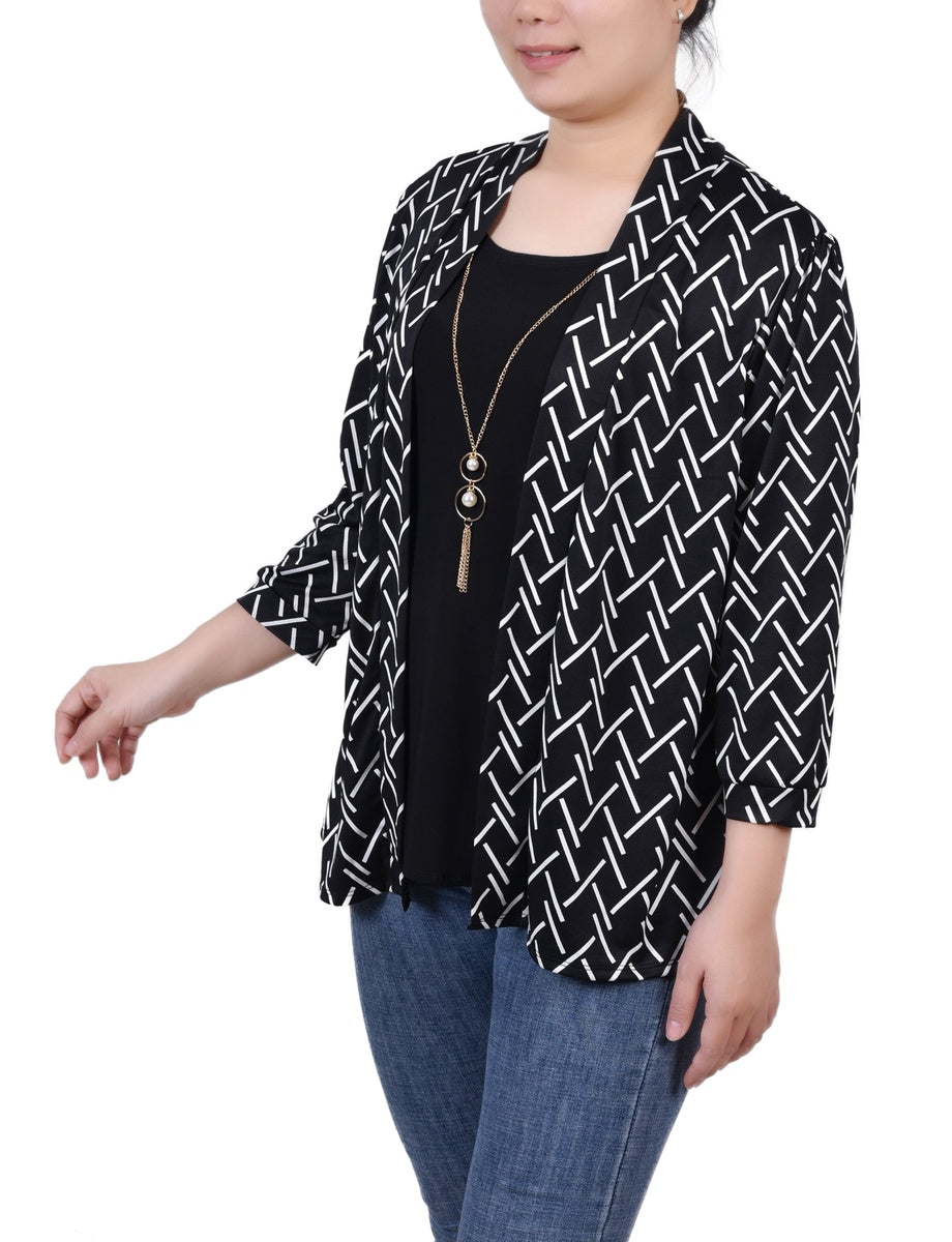 NY Collection 3/4 Sleeve Two-Fer Top - Black Gold Harlie - Bonton