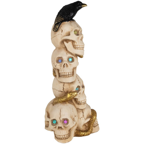 LED Lighted Skull Tower With Raven and Snake Halloween Decoration - 27.5" - Multicolor