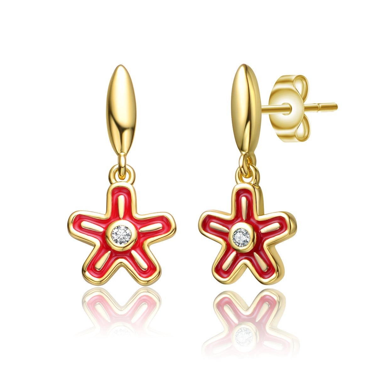  GigiGirl Kids 14k Gold Plated Red Enamel Dangle Star Flower Earrings - Default Title - Bonton