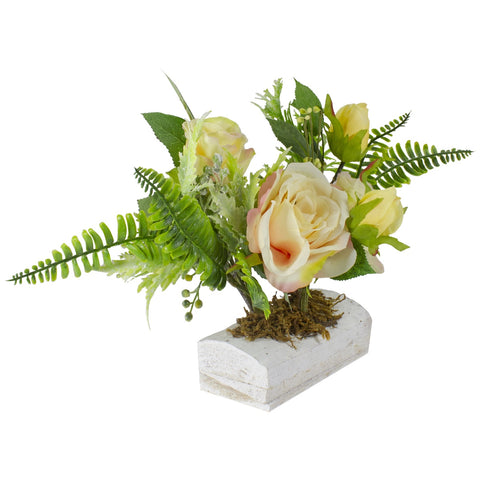 Ranunculus and Rose Floral Spring Wooden Statue Decoration - 13"