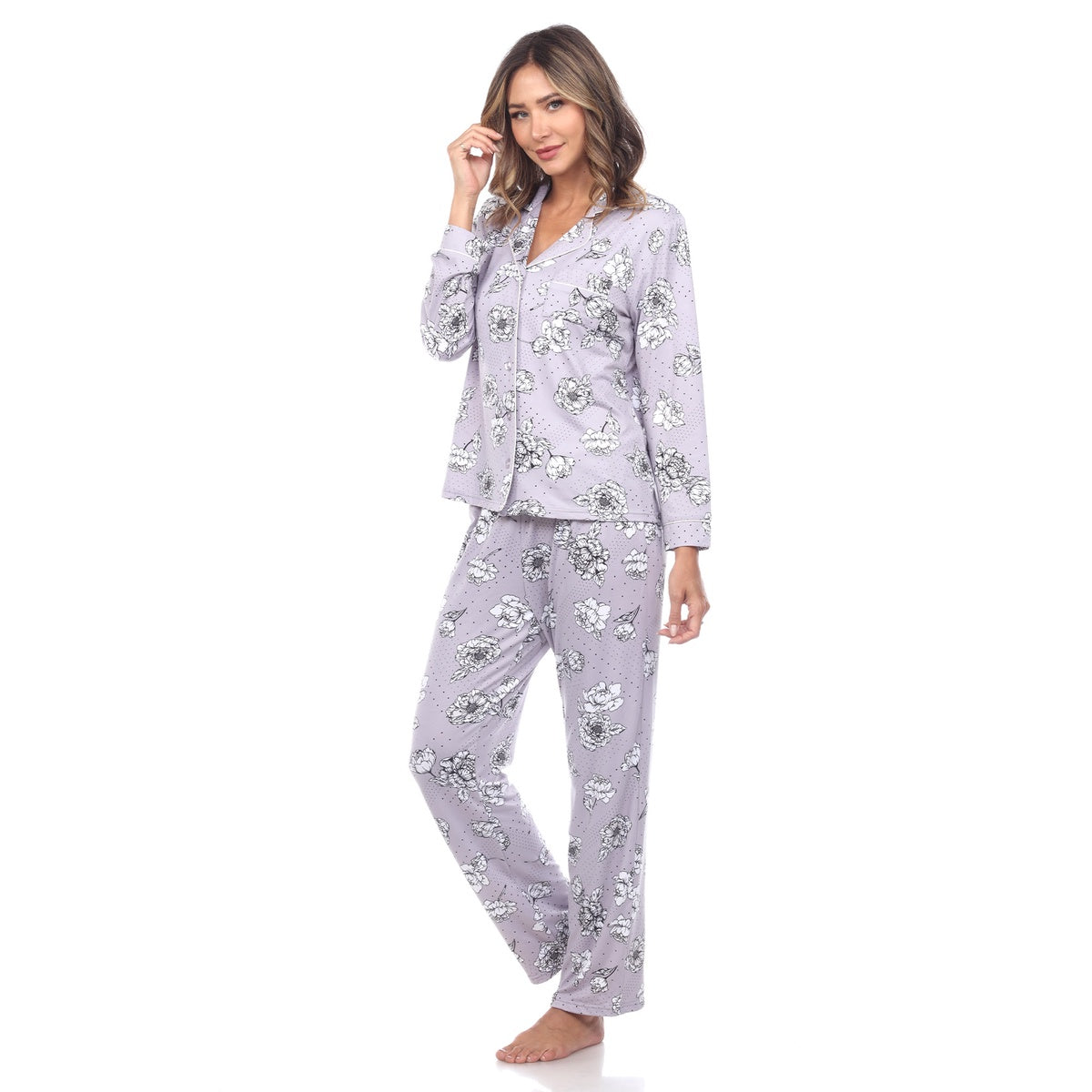  White Mark Women's Long Sleeve Floral Pajama Set - S - Bonton