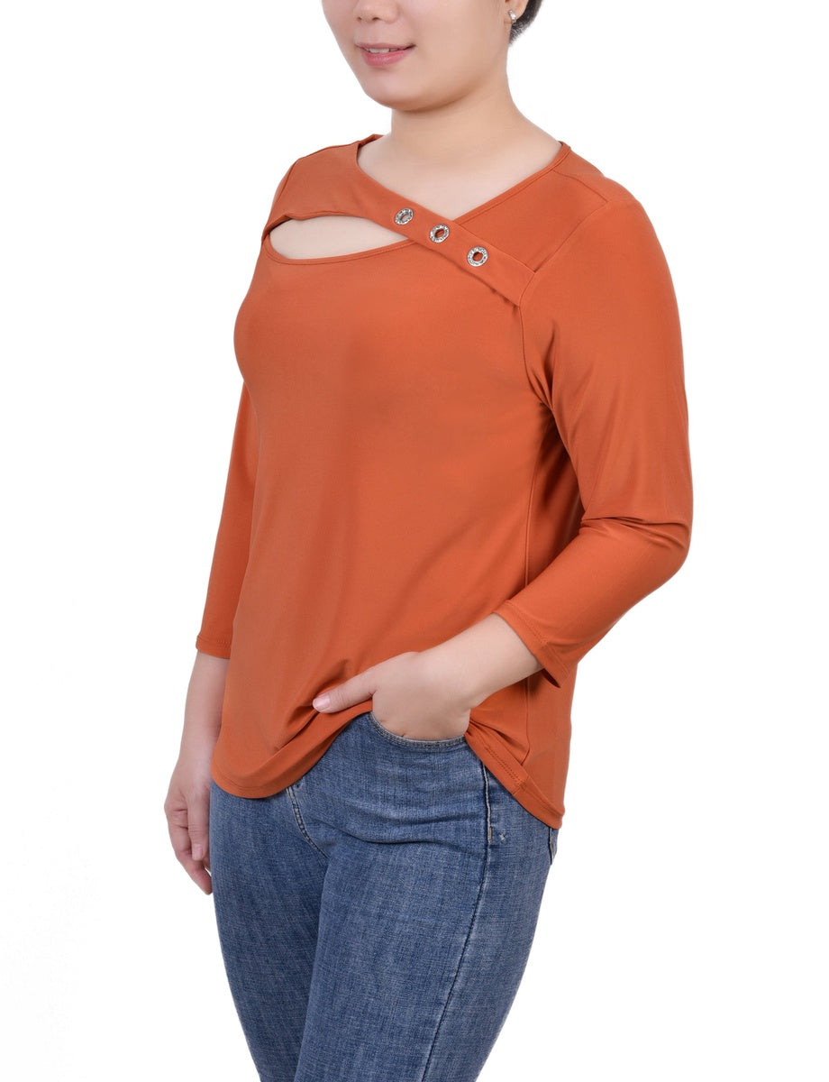  NY Collection 3/4 Sleeve Cutout Top - Navy - Bonton