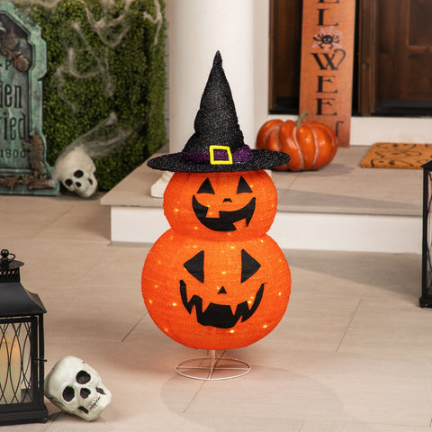 34" Jack-O-Lanterns in Witch's Hat Outdoor Halloween Decoration