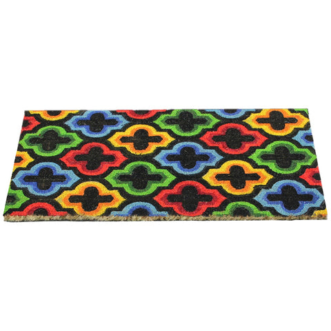 Red and Yellow Retro Quatrefoil Design Doormat 29" X 17"