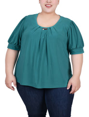 Plus Size Short Sleeve Balloon Sleeve Top With Hardware