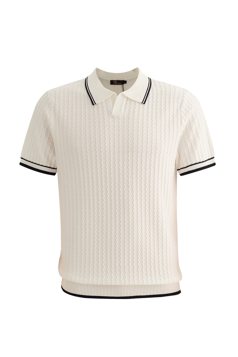  Barocco Capri Woven Stripe-Trim Polo IVORY - IVORY - Bonton
