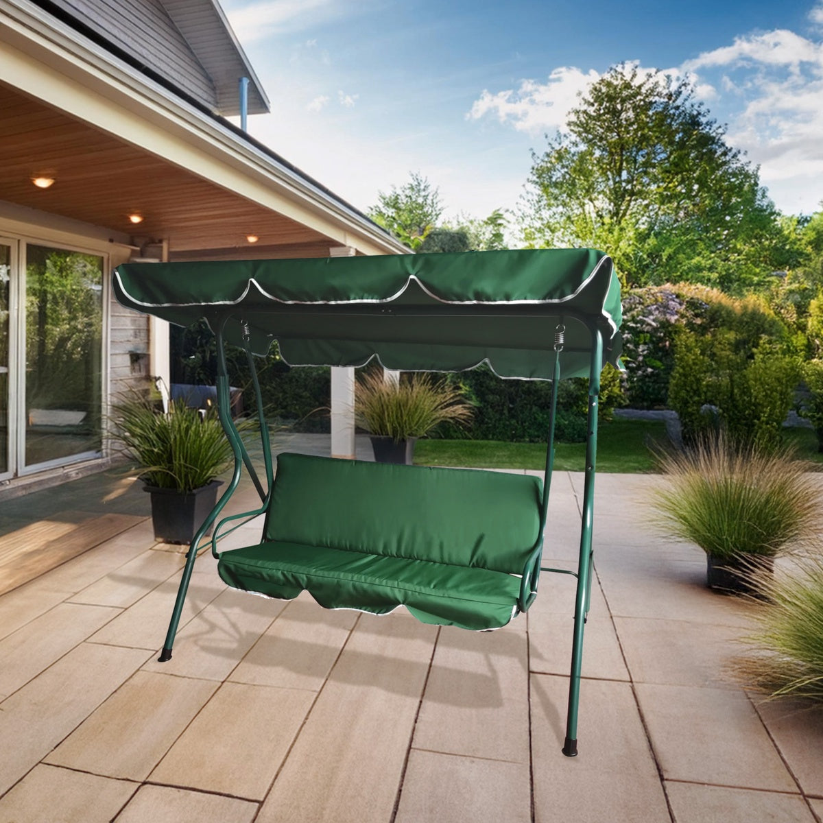  Northlight 3-Seater Outdoor Patio Swing With Adjustable Canopy - Green - Green - Bonton