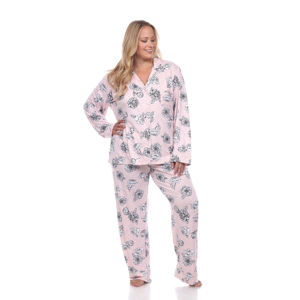  White Mark Plus Size Long Sleeve Floral Pajama Set - 3X - Bonton