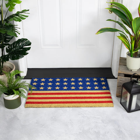 Americana Stripes and Stars Coir Outdoor Doormat - 18" X 30"
