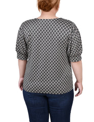 Plus Size Short Sleeve Balloon Sleeve Top With Hardware