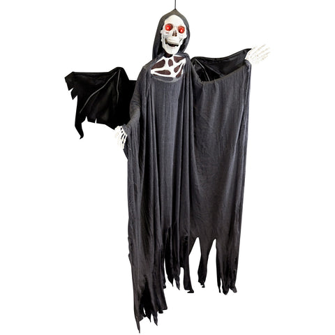 Lighted Sonic Skeletal Reaper With Wings Halloween Decoration - 66" - Red Lights