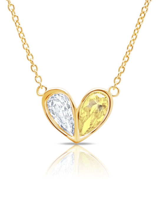 Crush- 18kt Yellow Gold Heart Necklace W/ Canary Pear Cut Stone