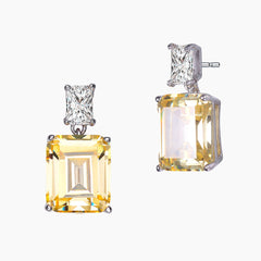 White Gold Plated With Colored Cubic Zirconia Rectangle Stud Earrings