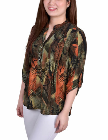 3/4 Roll Tab Sleeve Y Neck Top
