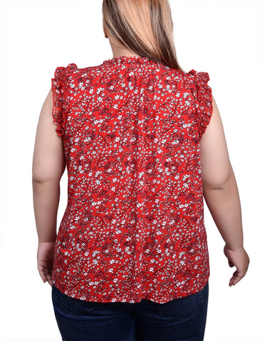 Plus Size Sleeveless Crepe Top With Chiffon Ruffles