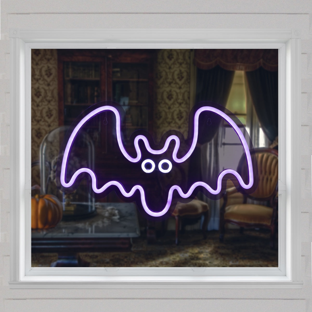  Northlight LED Lighted Neon Style Bat Halloween Window Silhouette - 15