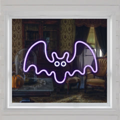 LED Lighted Neon Style Bat Halloween Window Silhouette - 15" - Purple