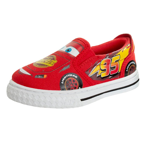Josmo Disney Boy's Lightning McQueen Cars Slip-on Shoes - Lowtop Canvas Sneakers for Boys (Sizes: 5-10 Toddlerss)