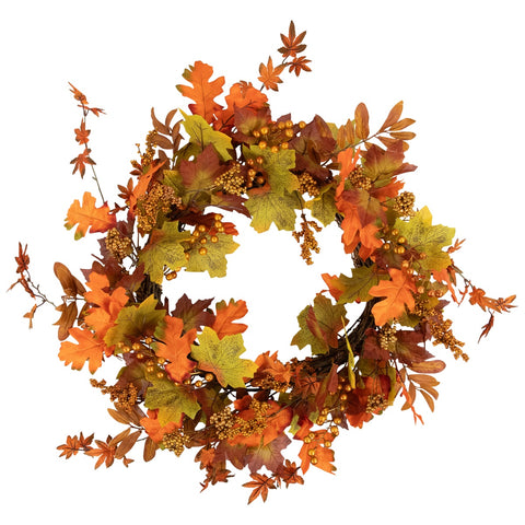 Fall Harvest Gold Berries and Autumn Leaves Artificial Twig Wreath - 22-Inch  Unlit