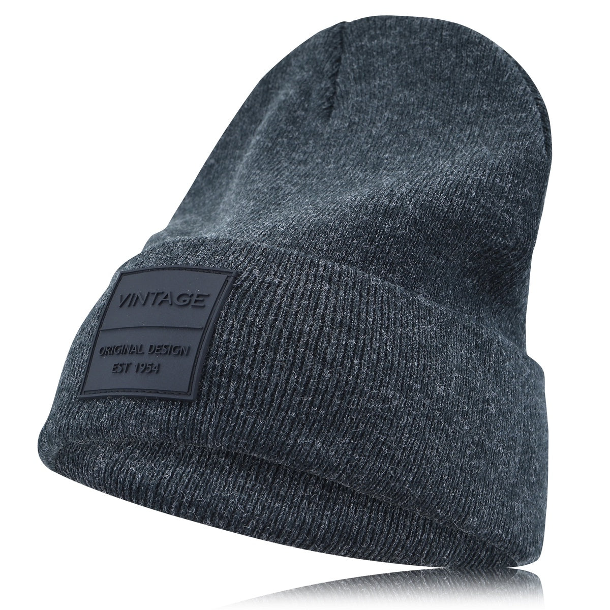  Vintage Havana Vintage Havana Heather Grey Beanie for Women & Men | Thick Cuffed Knitted Winter Hat Beanies Unisex Skull Caps| Vintage Logo Patch - Default Title - Bonton
